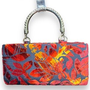 Vintage One of a Kind Velvet Brocade Carpet Bag Clutch Yellow Orange Red Floral